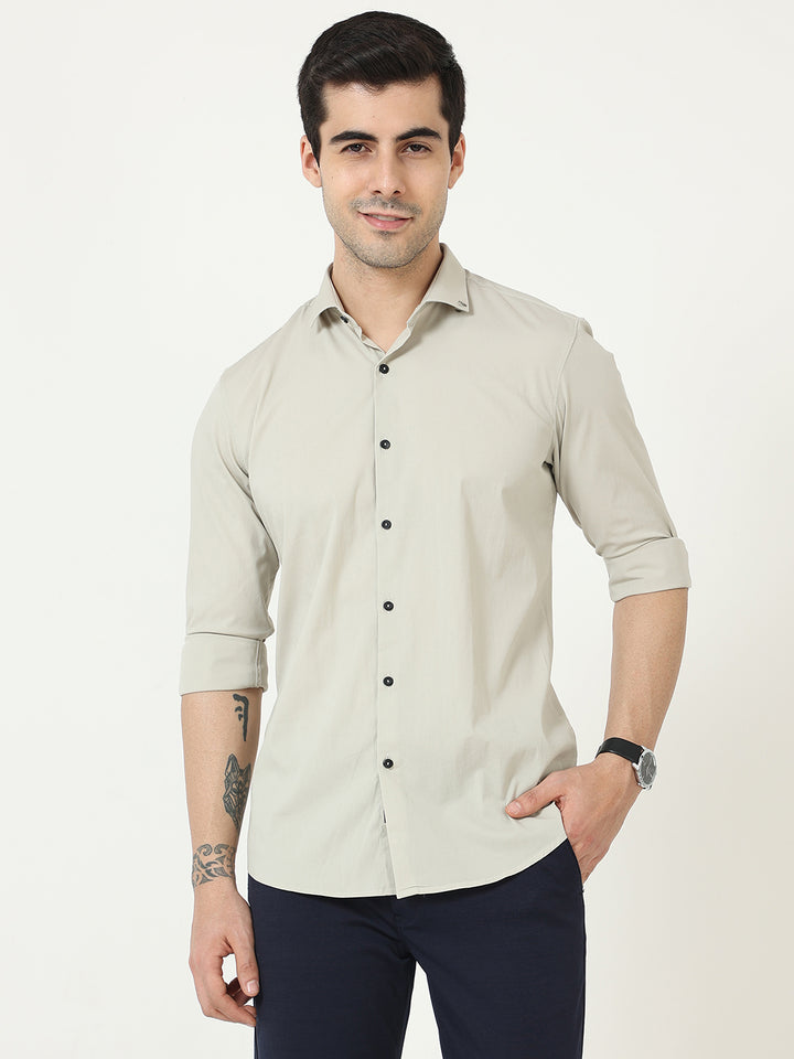  Solid Beige Satin Shirt For Men At Great Price