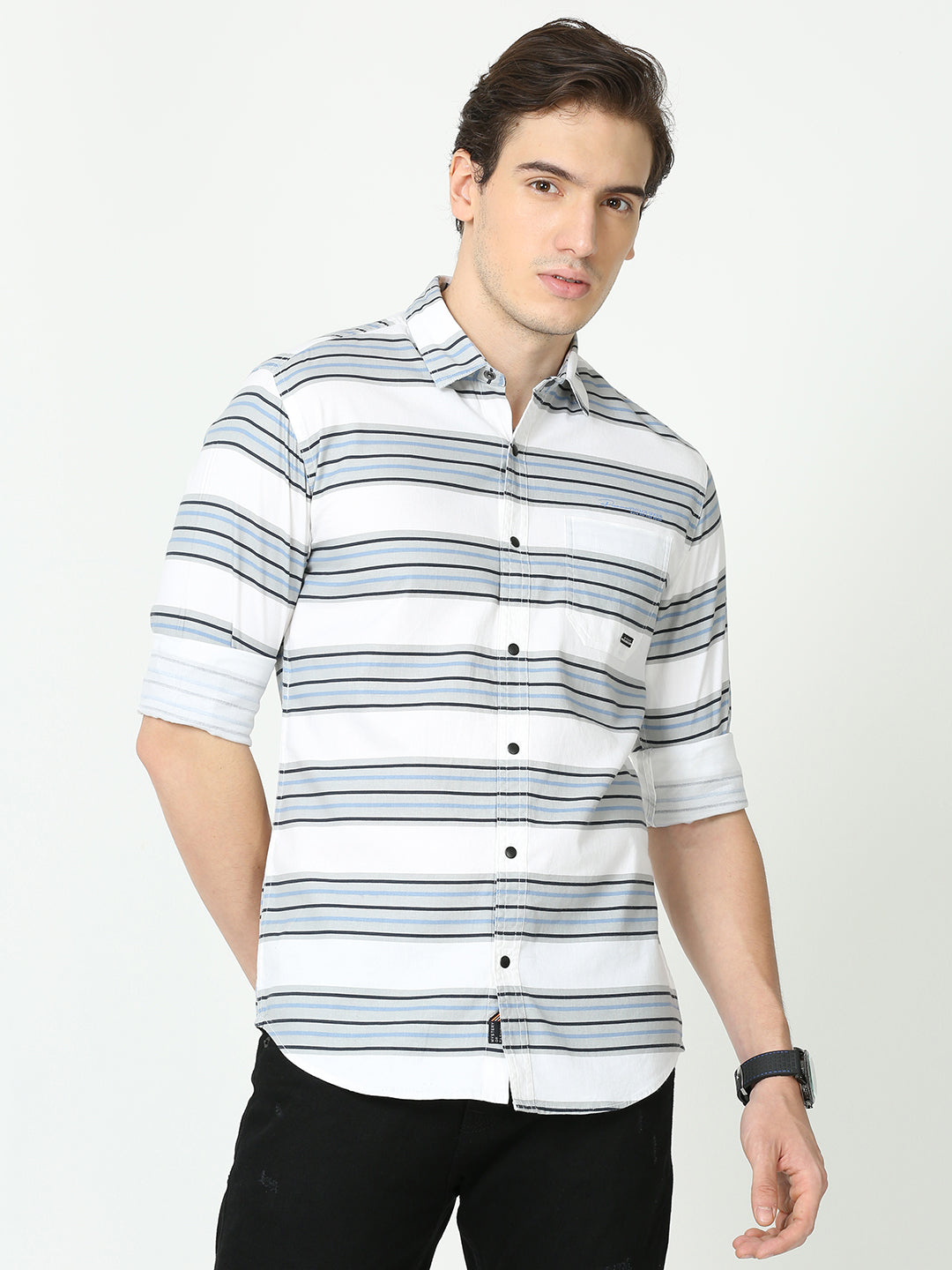 Milk White Horizontal Line Shirt Mens