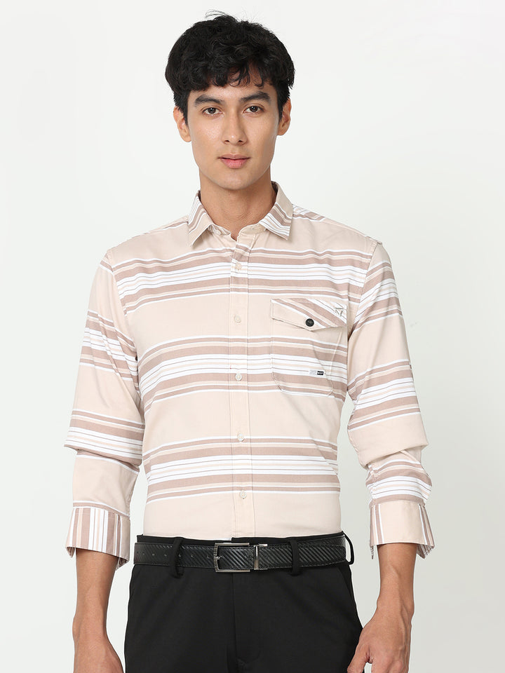 Almond Horizontal Striped Shirt Mens at Great Price
