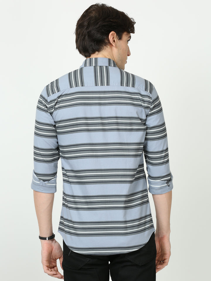  Cadet Blue Horizontal Line Shirt for Men at Great Price