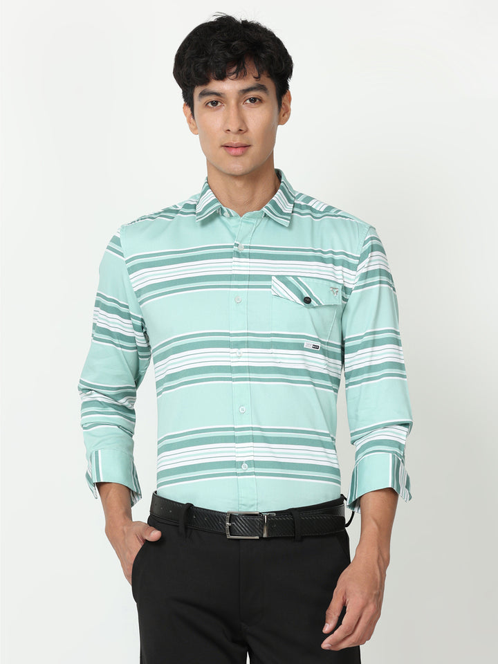 Aqua Horizontal Lining Shirts for Men at Great Price