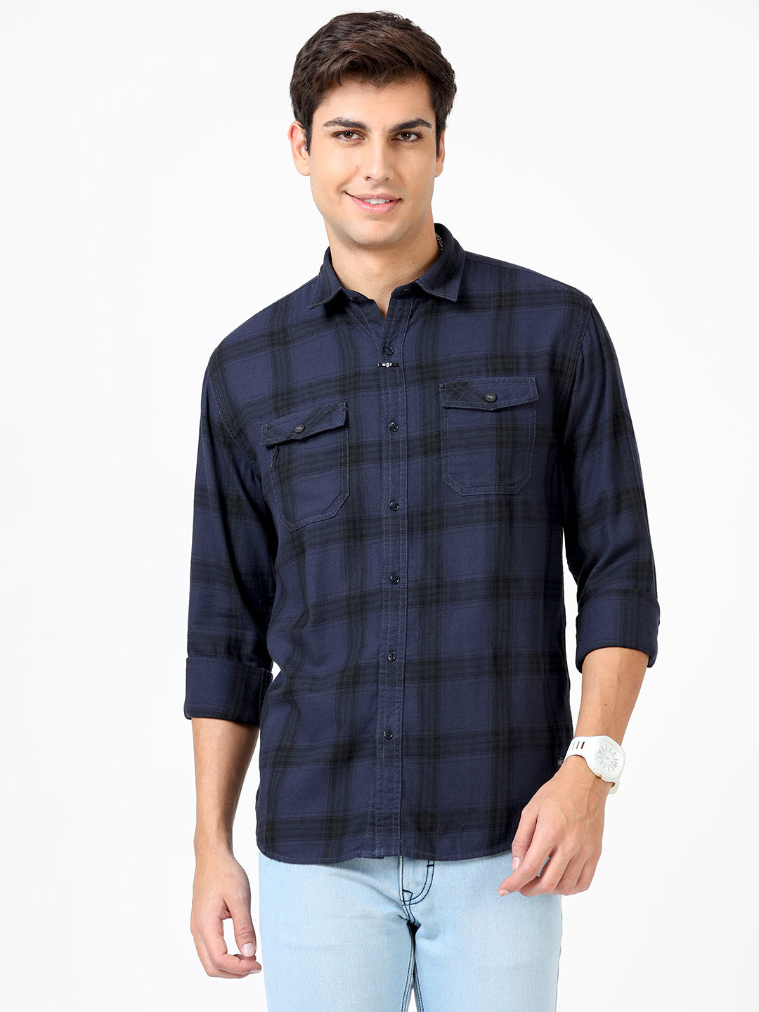 Casual Blue Check Shirt Mens