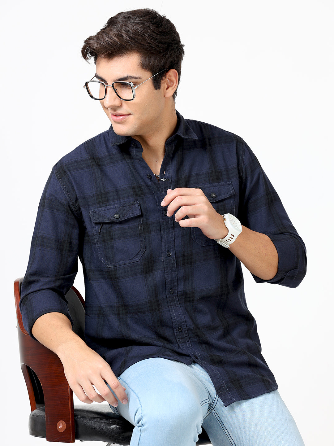 Casual Blue Check Shirt Mens