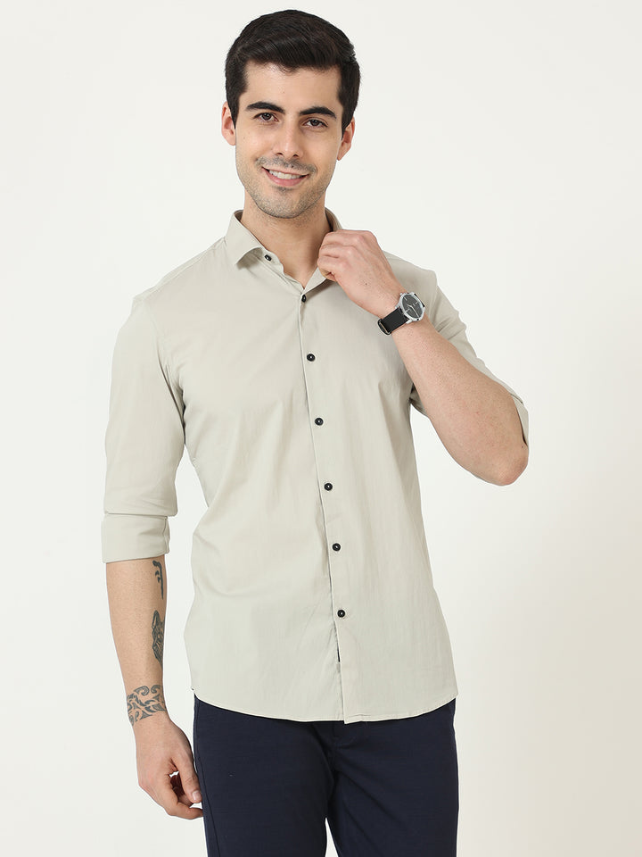  Solid Beige Satin Shirt For Men At Great Price