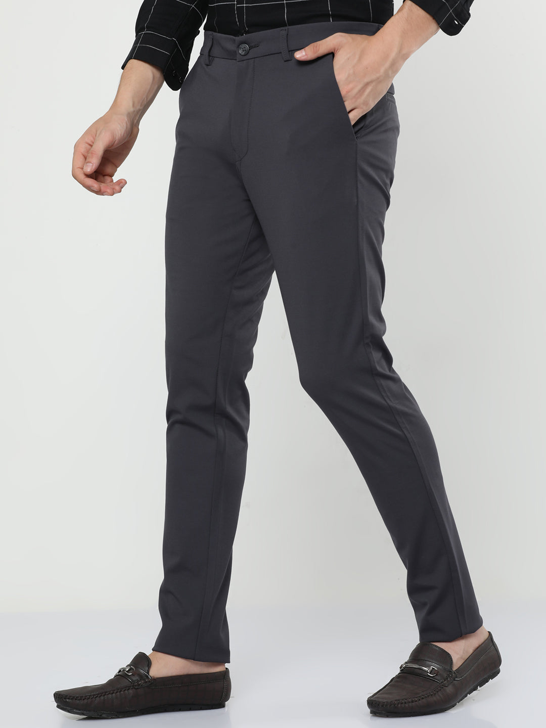  Iridium Solid Grey Chinos For Men