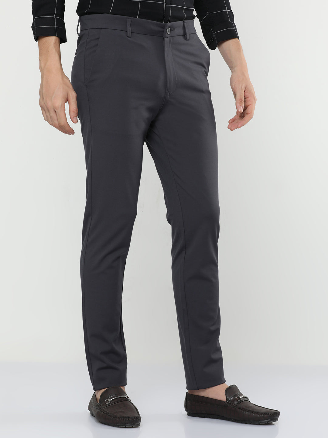  Iridium Solid Grey Chinos For Men