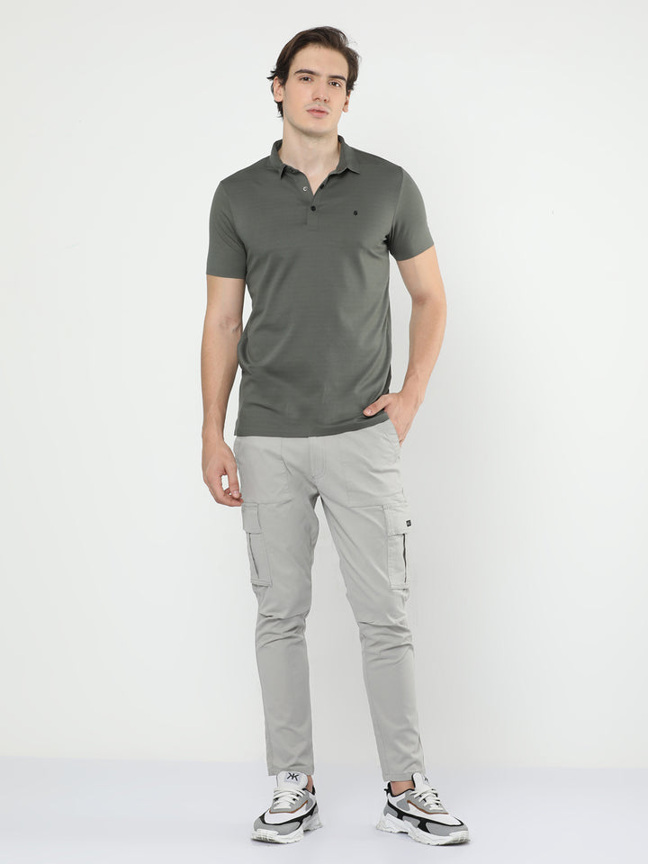 Solid Slim Fit Cargo Trousers