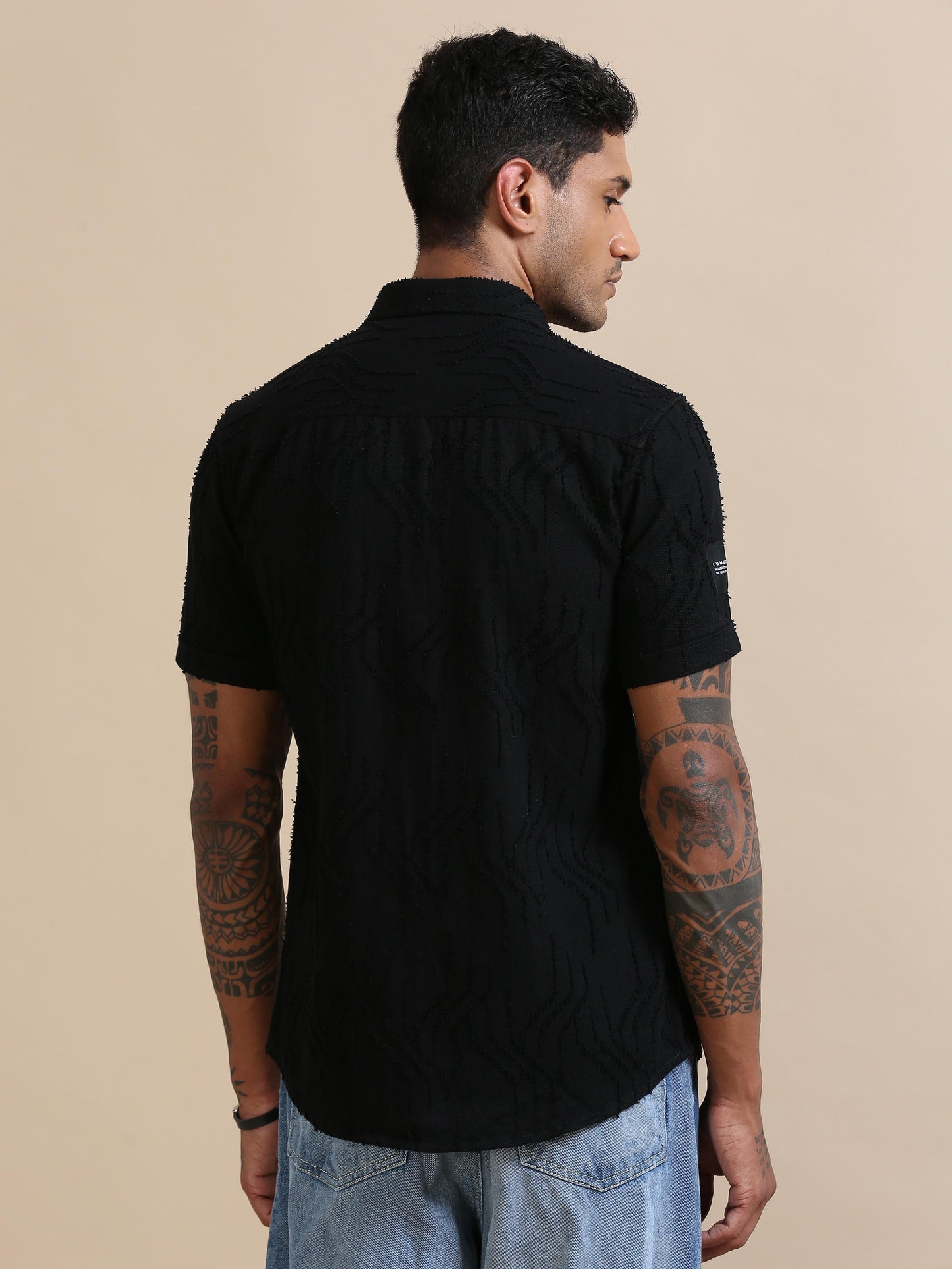 Enimverve Black Textured Shirt For Men 