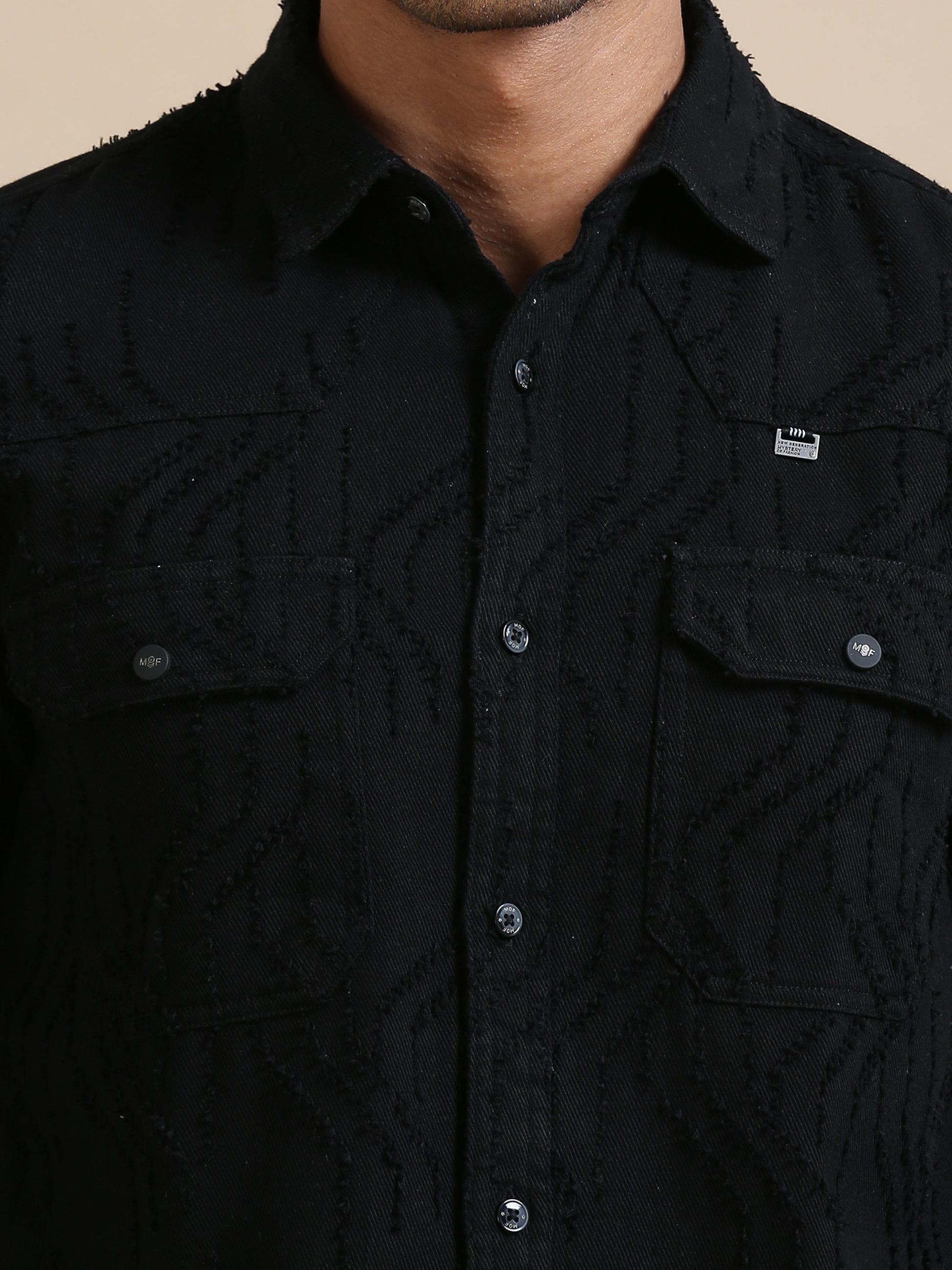 Enimverve Black Textured Shirt For Men 