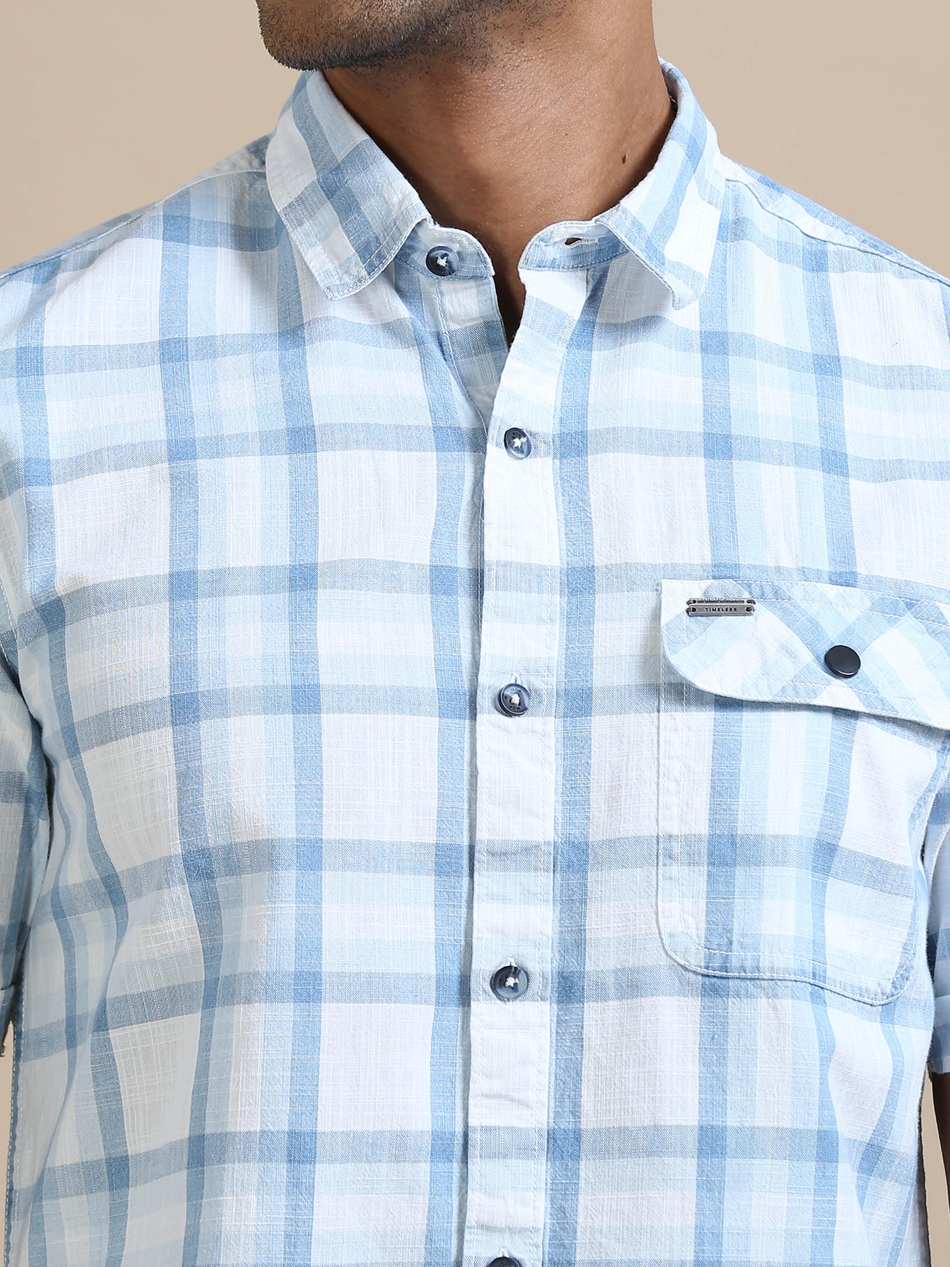 Cascade Blue White Check Shirt For Men 