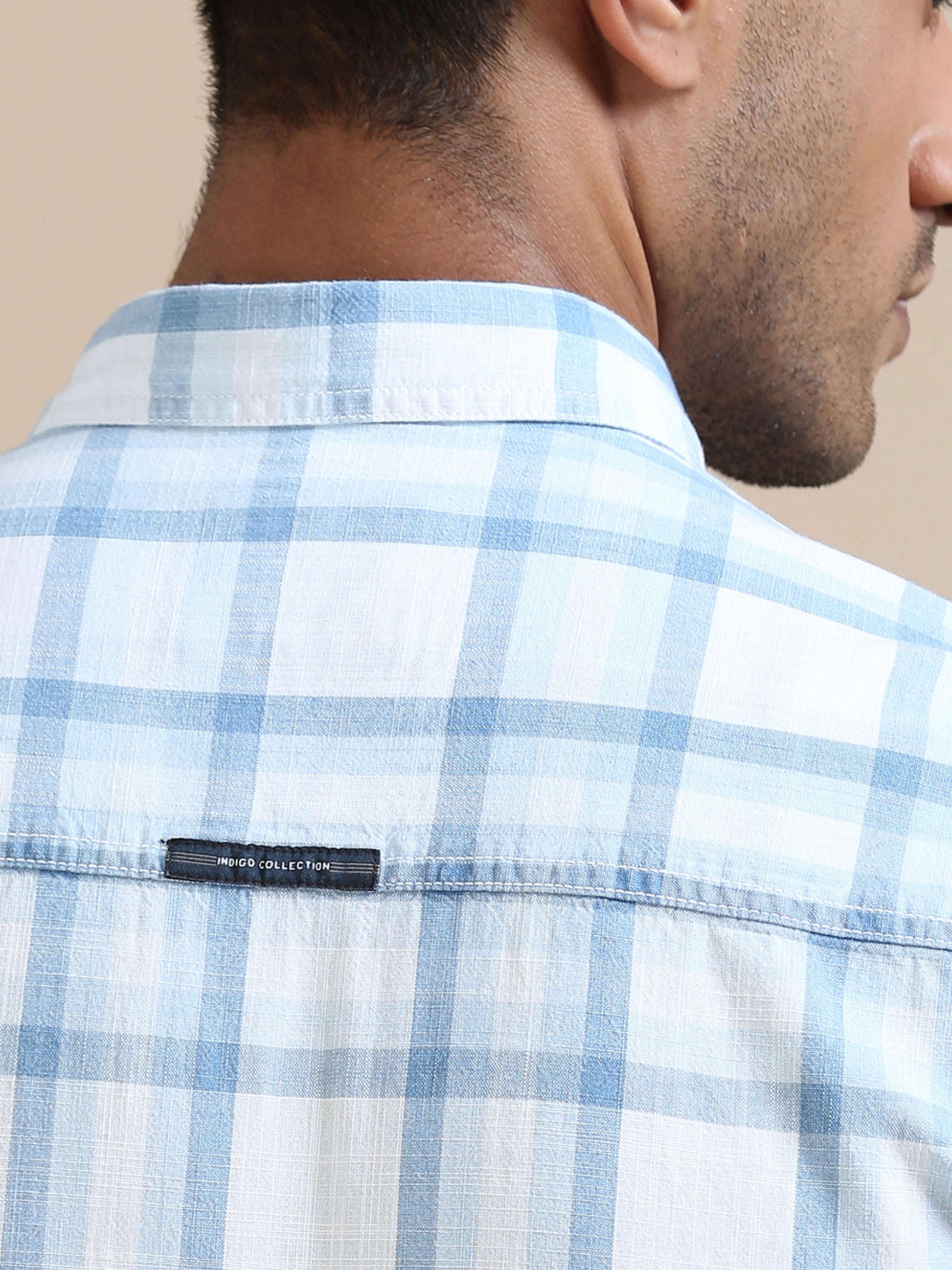 Cascade Blue White Check Shirt For Men 