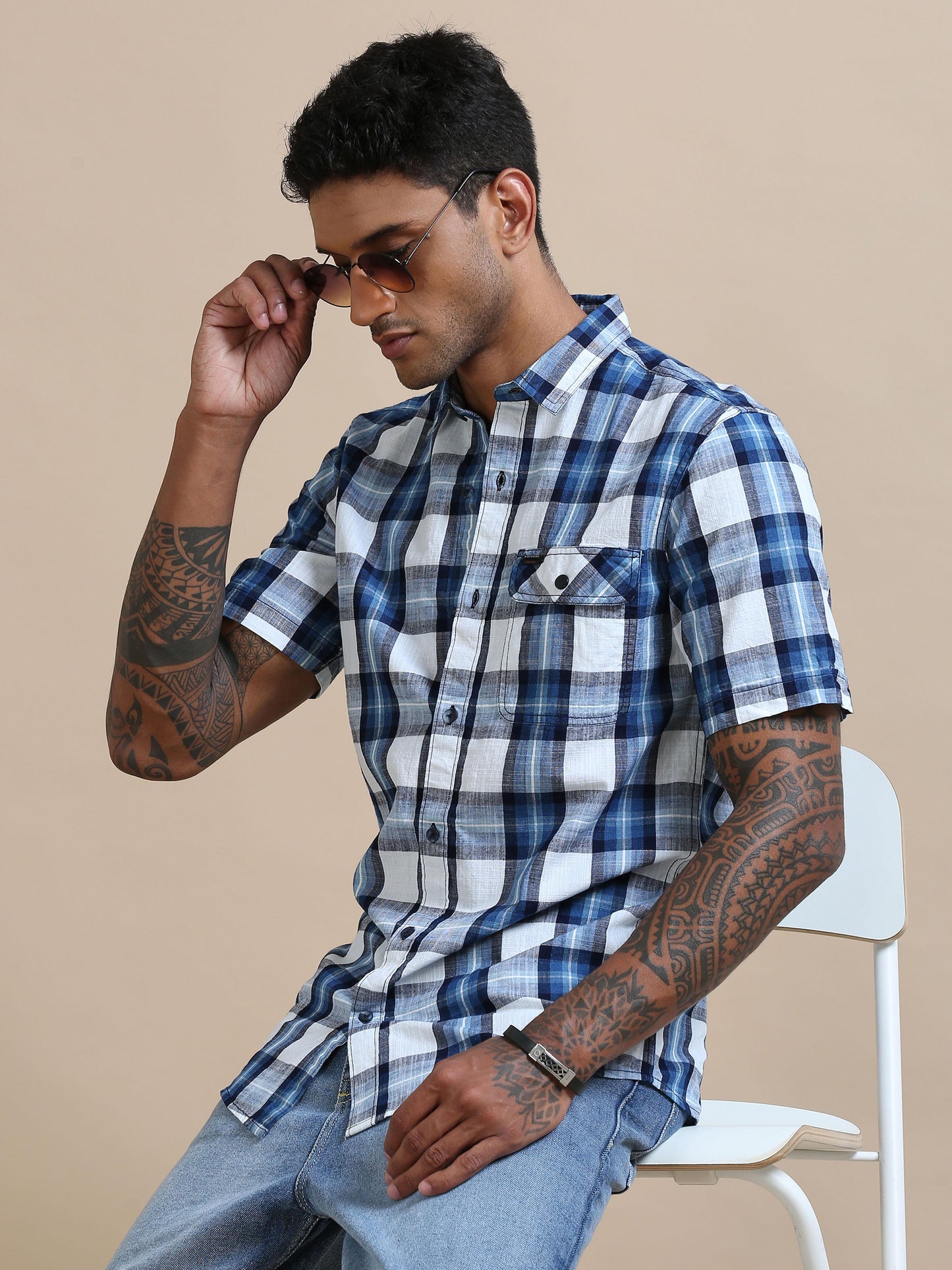 Cascade White And Blue Checks Shirt For Men 