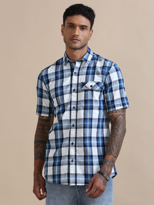 Cascade White And Blue Checks Shirt For Men 