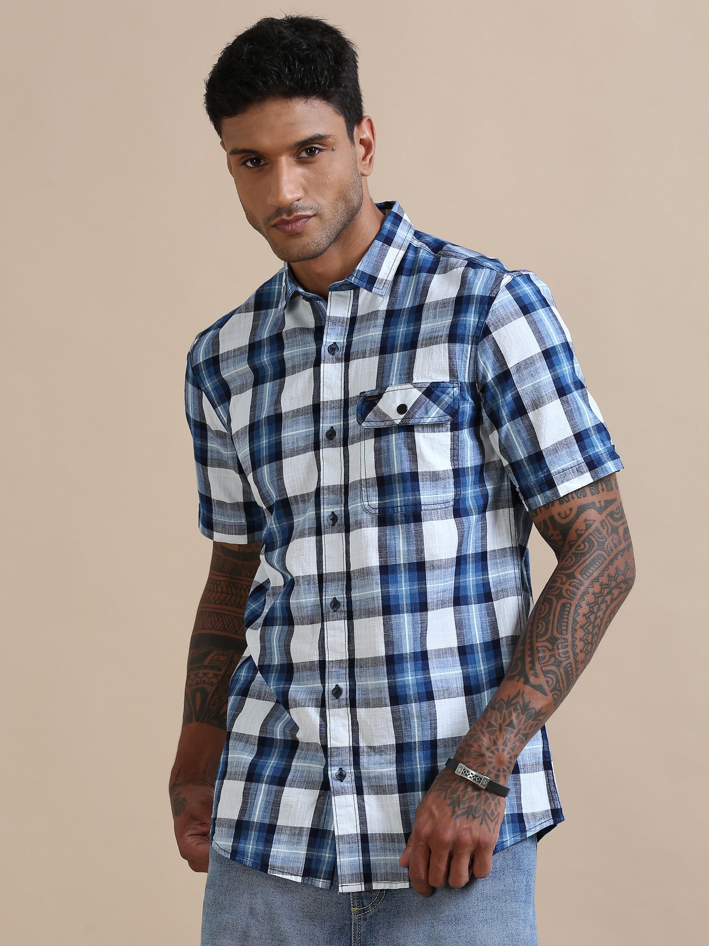 Cascade White And Blue Checks Shirt For Men 