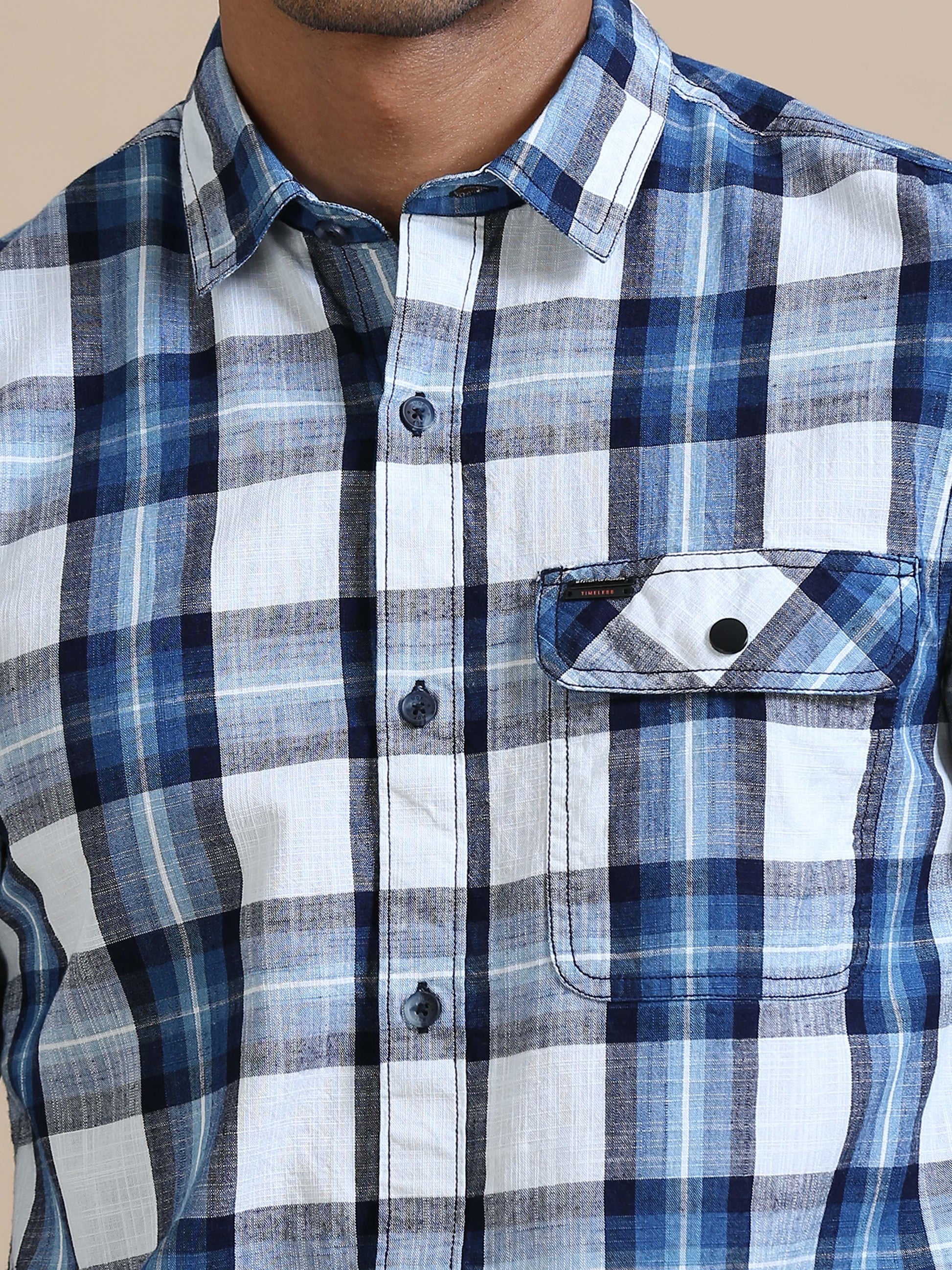 Cascade White And Blue Checks Shirt For Men 