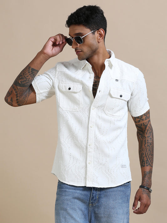 Denimverve White Textured Shirt For Men 