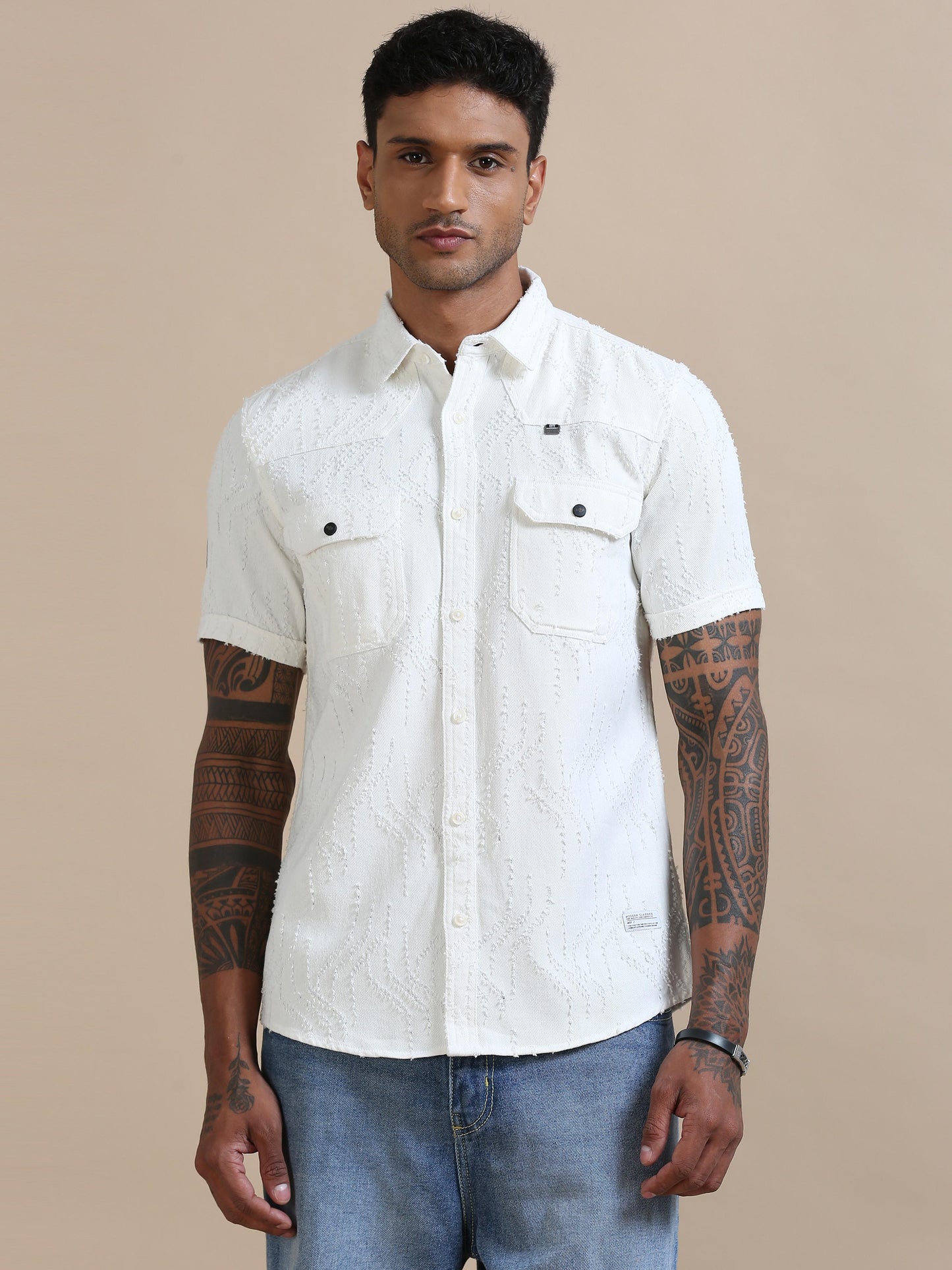 Denimverve White Textured Shirt For Men 