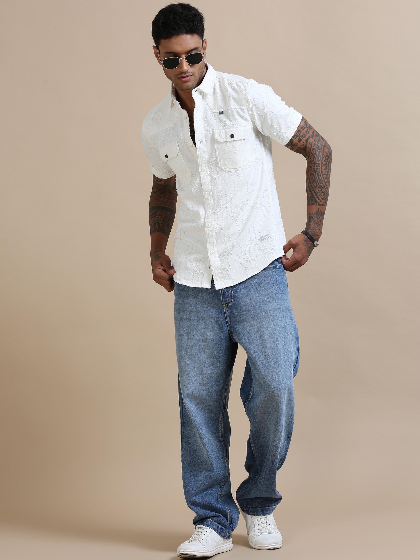 Denimverve White Textured Shirt For Men 