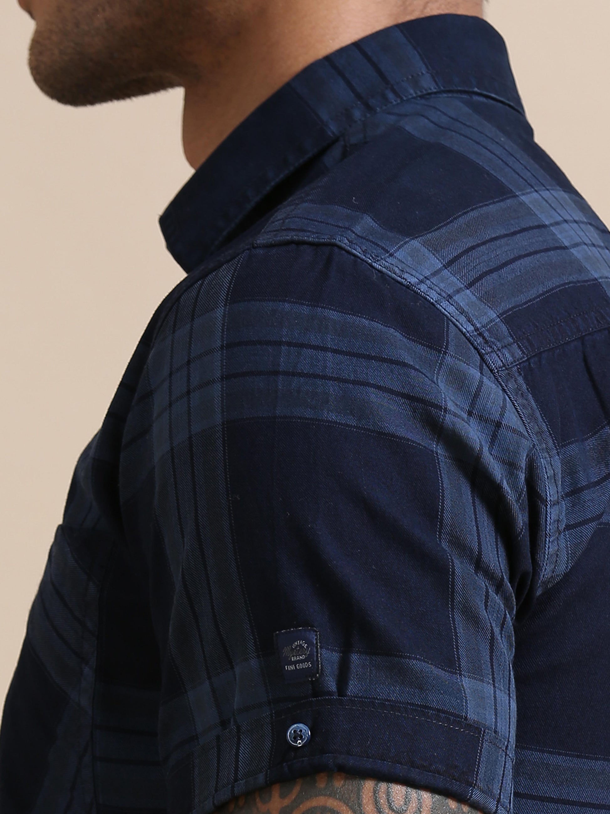 Lineage Blue And Black Check Shirt Half Sleeves for Men 