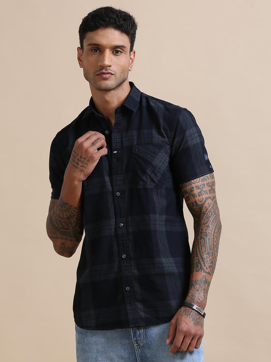  Lineage Black And Grey Checks Shirt for Men