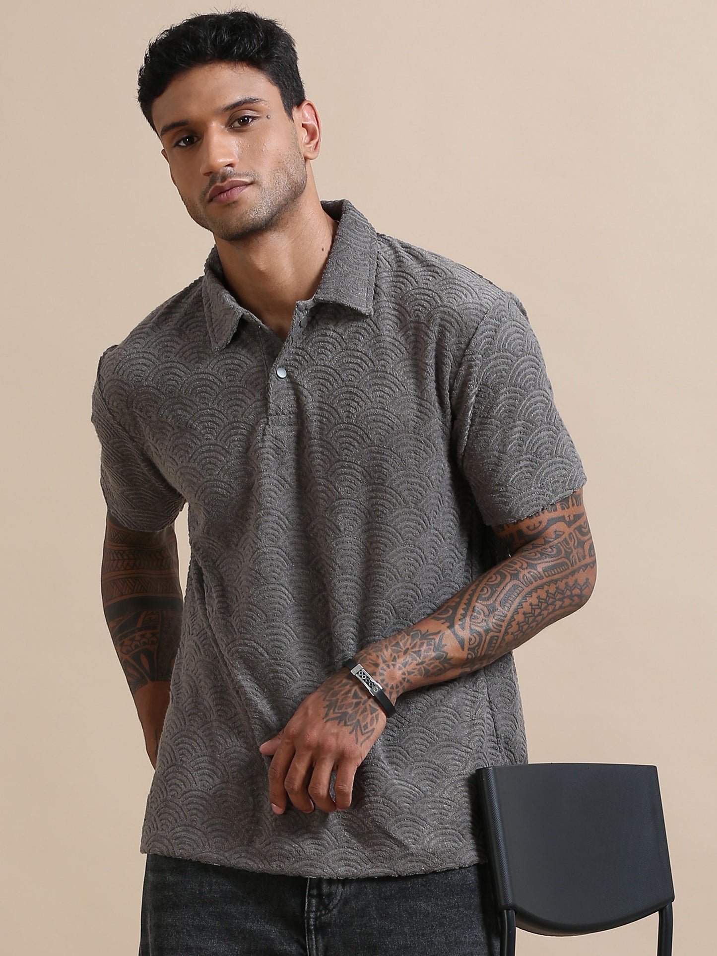  Threaded Touch Arch Grey Polo T Shirt For Men 