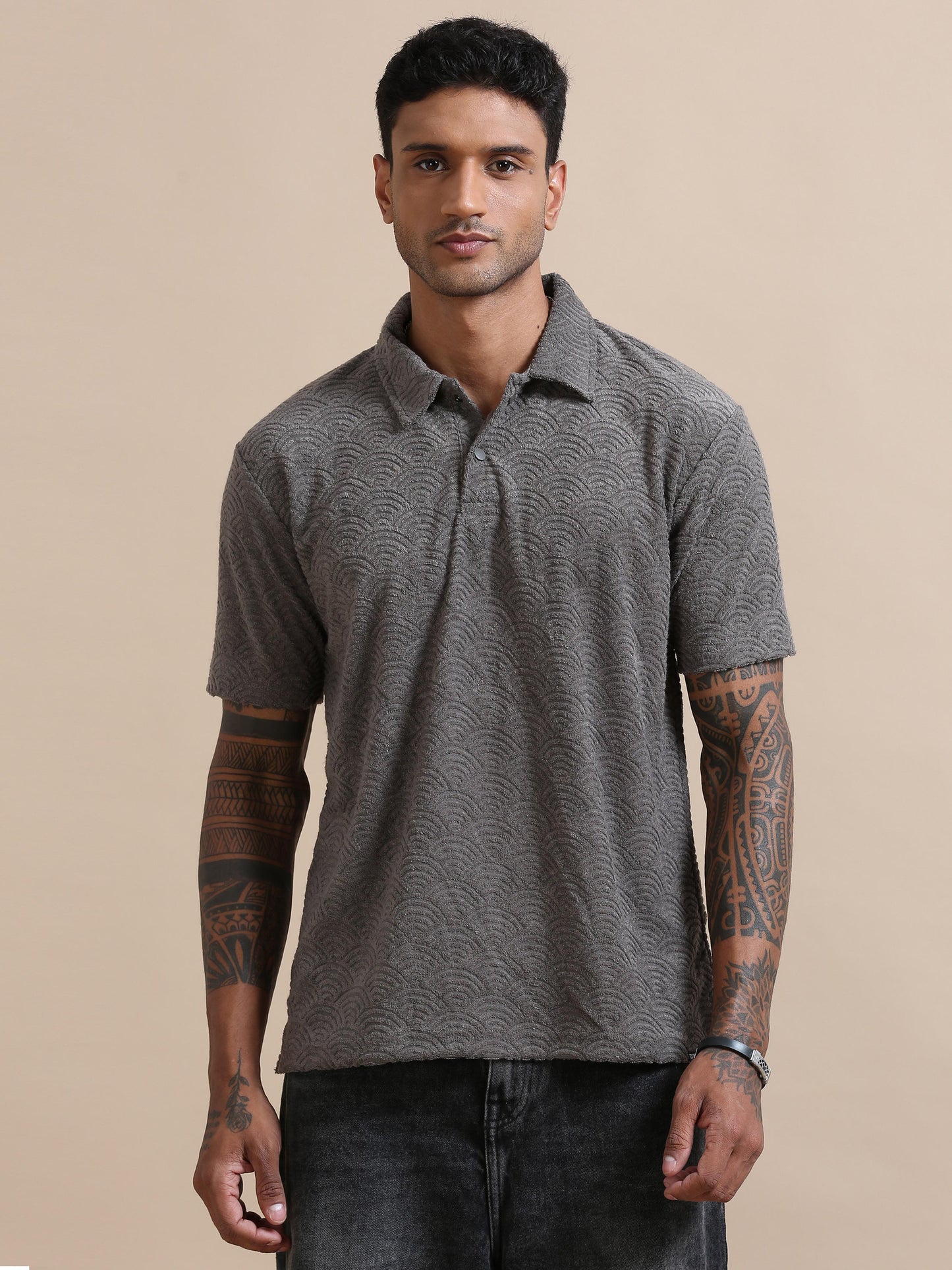  Threaded Touch Arch Grey Polo T Shirt For Men 