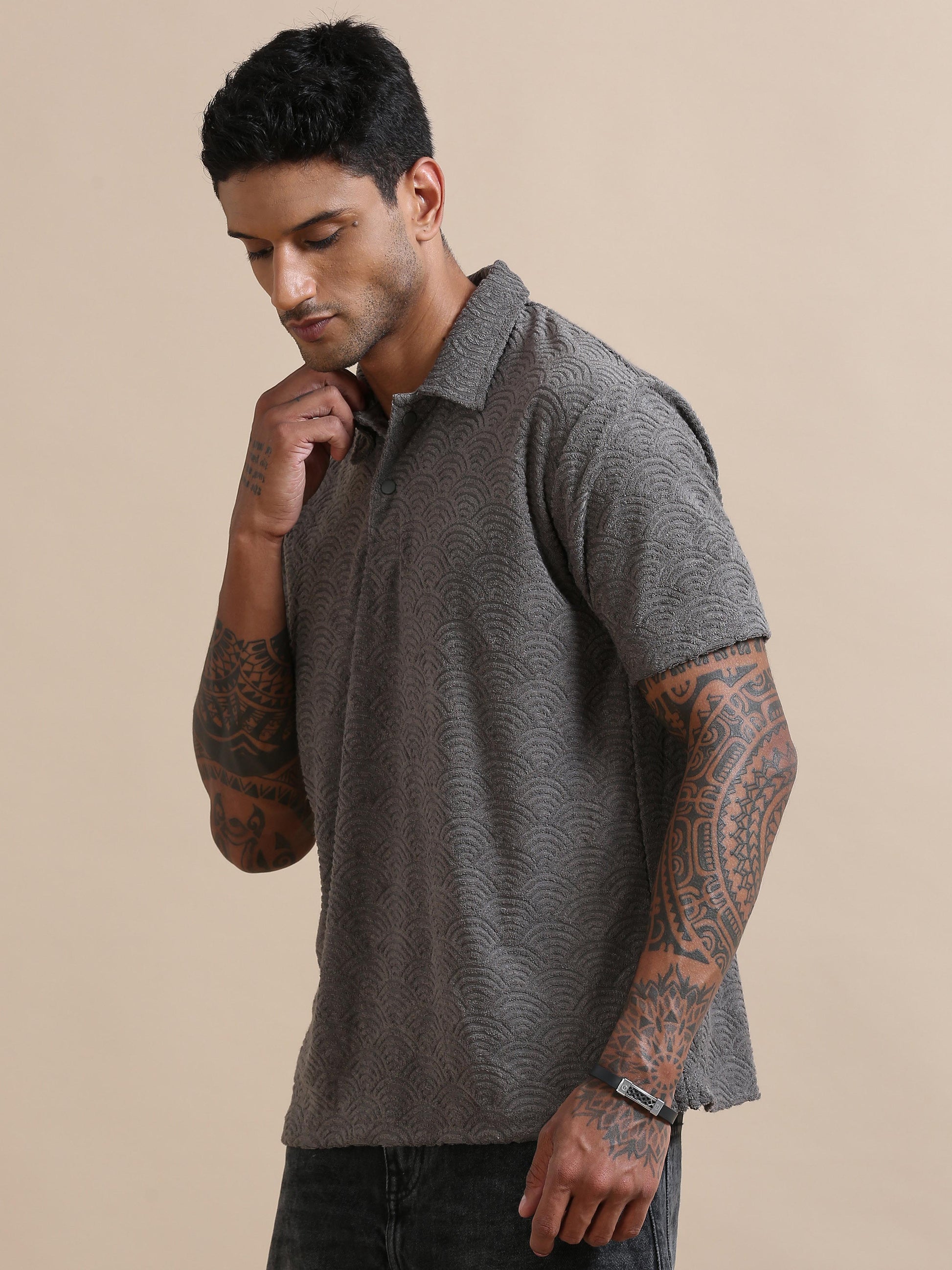  Threaded Touch Arch Grey Polo T Shirt For Men 