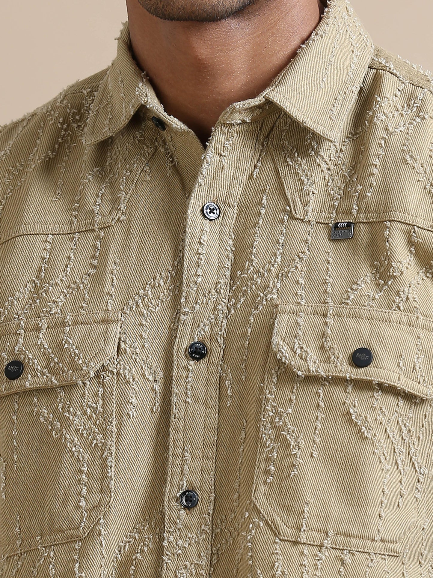 Denim Verve Solid Beige textured shirt for men