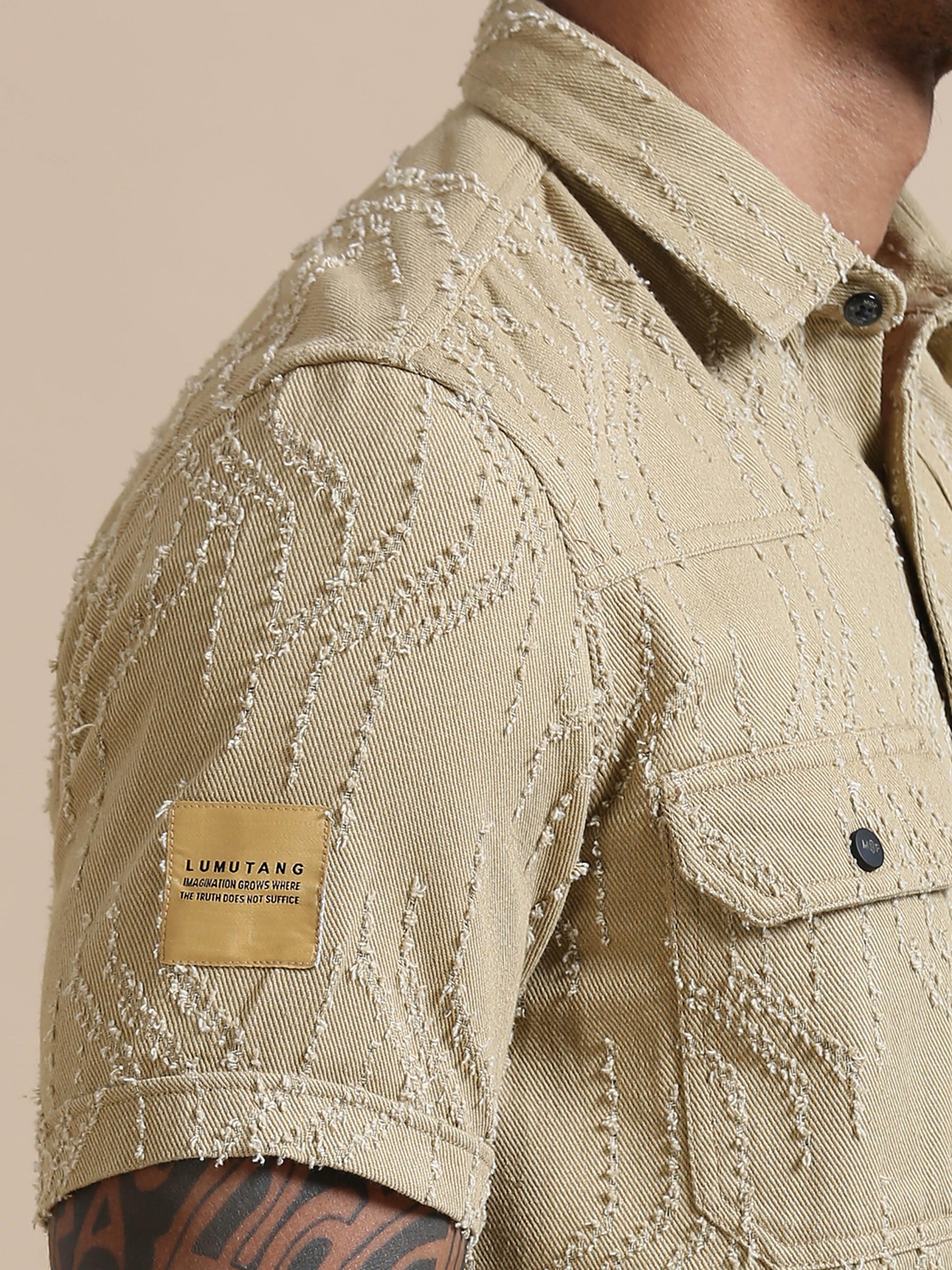 Denim Verve Solid Beige textured shirt for men