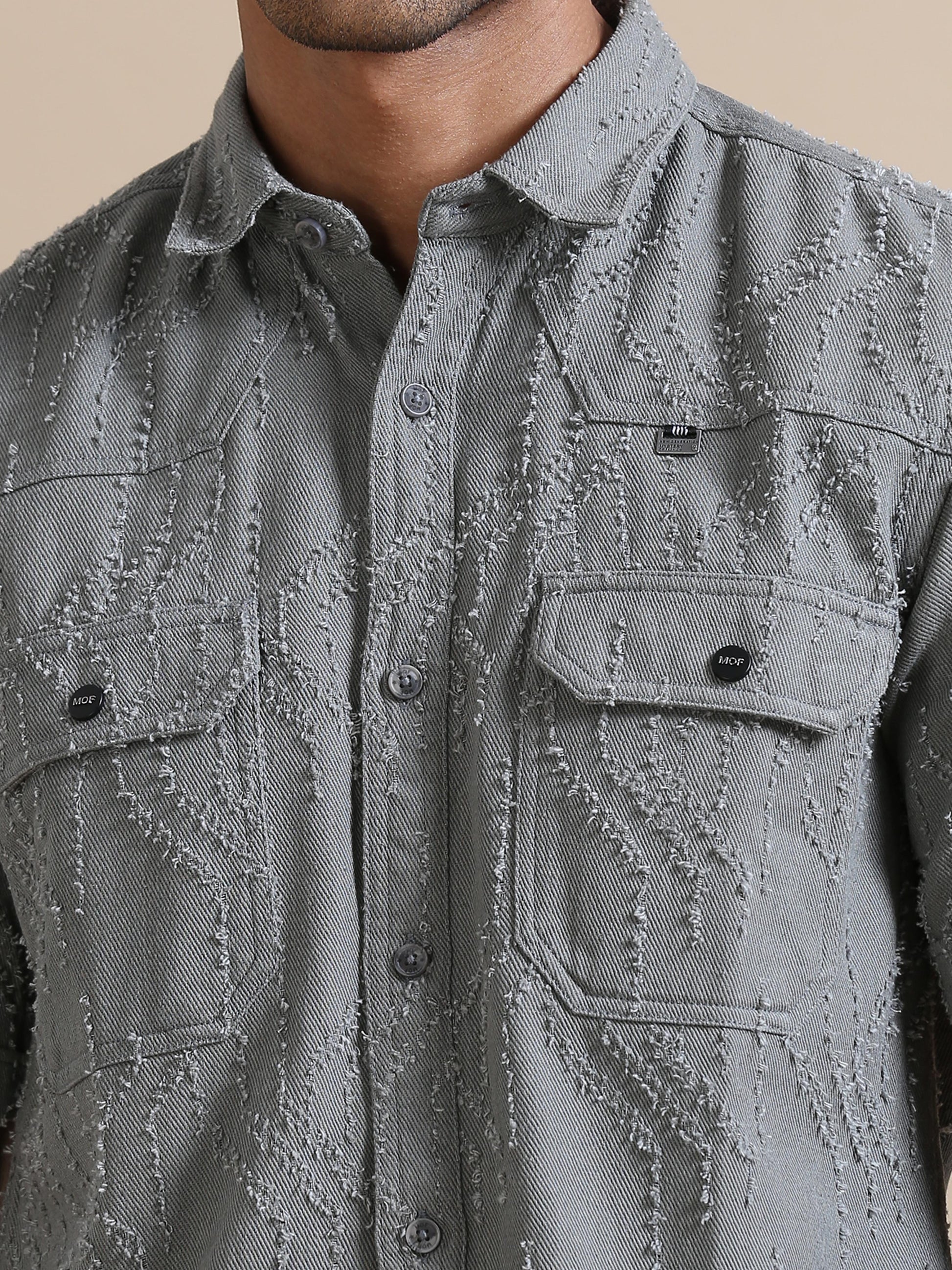  Denimverve Medium Light Solid Grey Shirt For Men