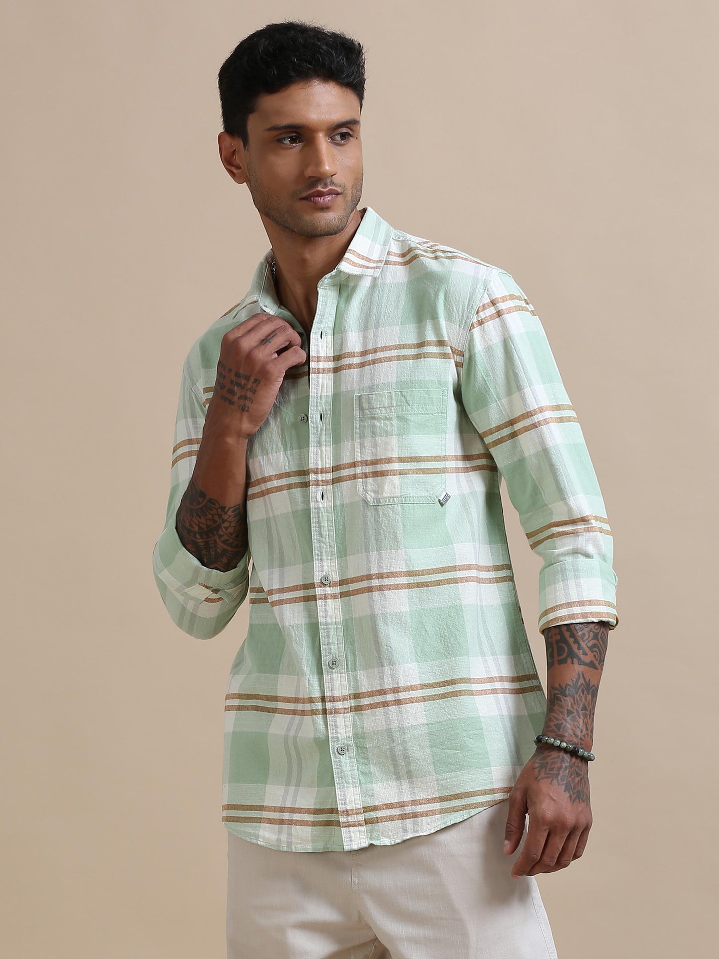 Cubism Chic Pista Green Checks Shirt