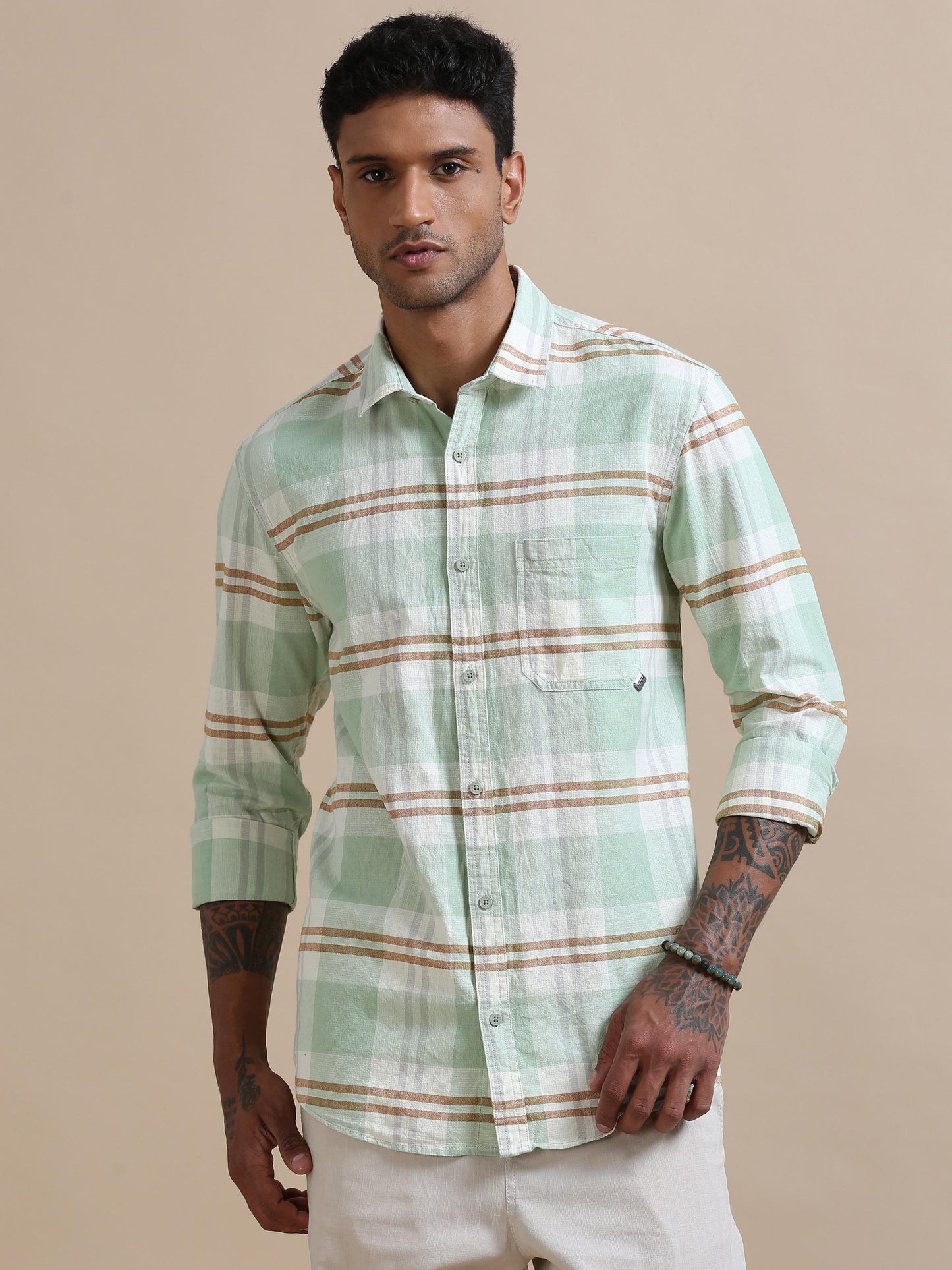 Cubism Chic Pista Green Checks Shirt