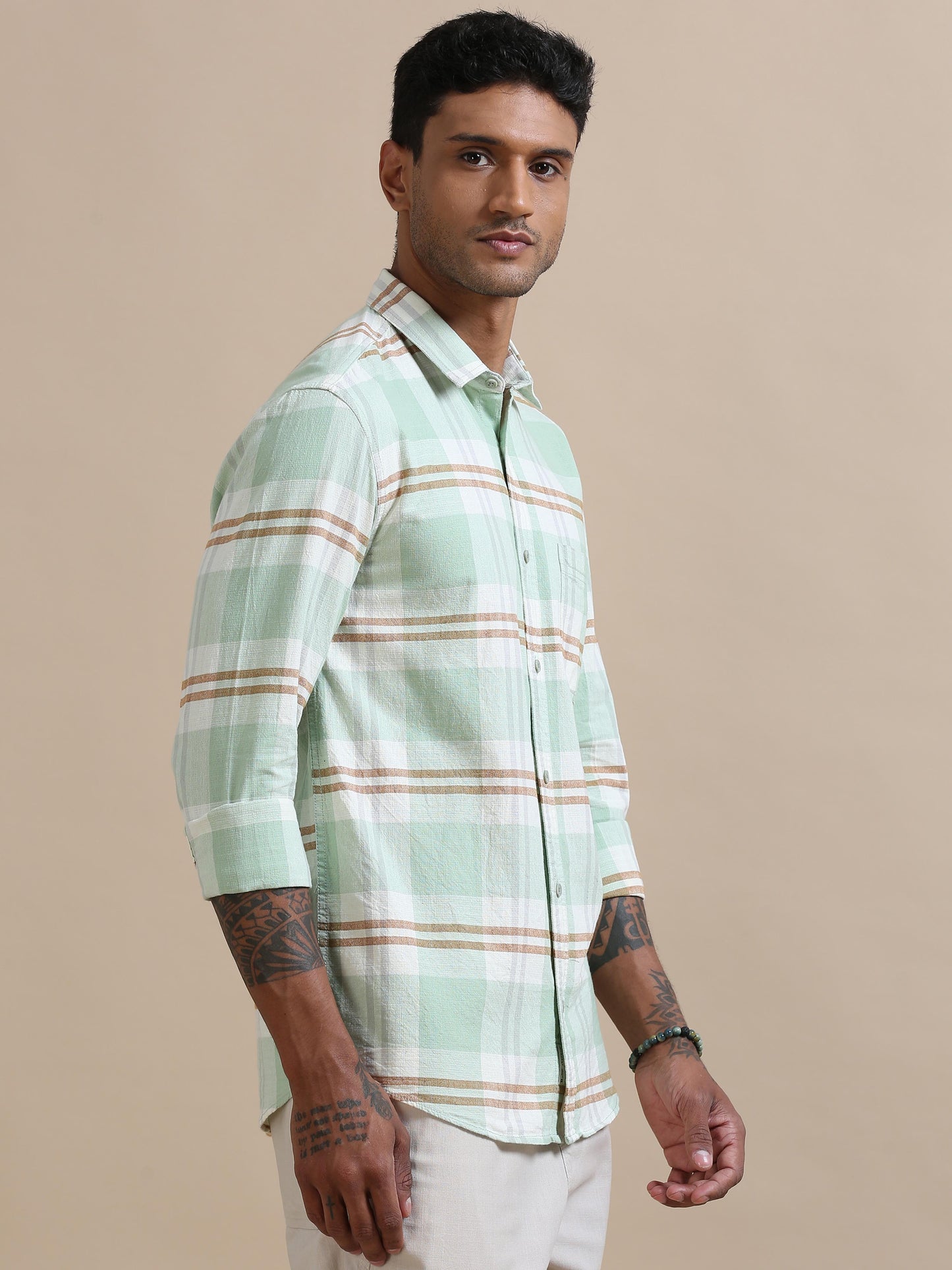 Cubism Chic Pista Green Checks Shirt