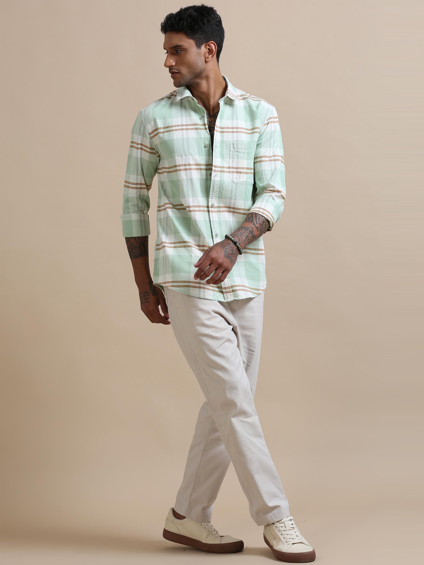 Cubism Chic Pista Green Checks Shirt