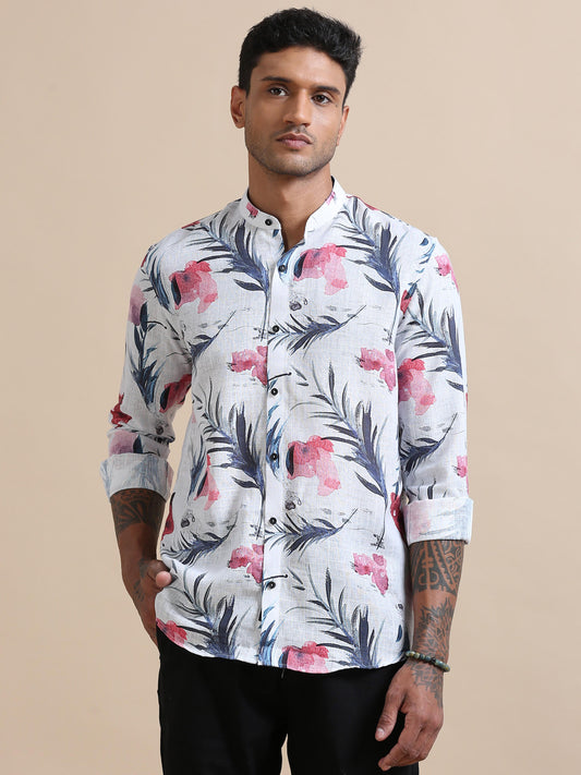 Mandarin Sun Pink Tropical Printed Shirt 