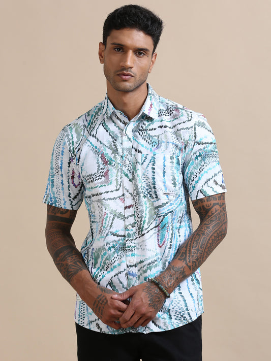 Luminary White Shirt With Blue Print For Men 