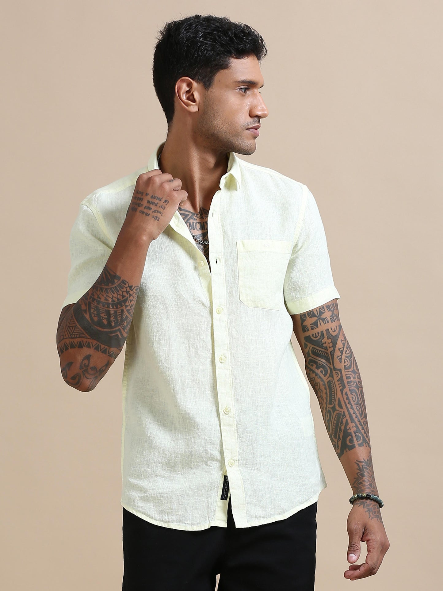  Breezy Yellow Solid Shirt For Men 