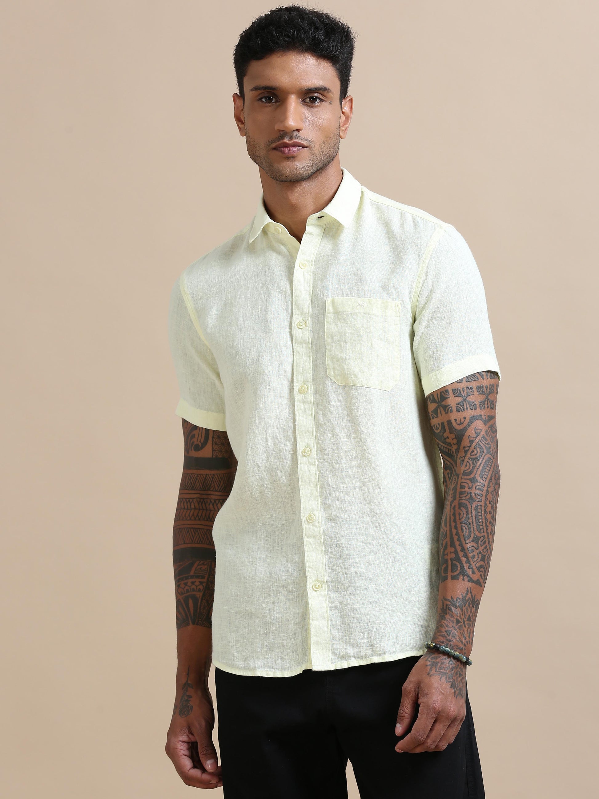  Breezy Yellow Solid Shirt For Men 