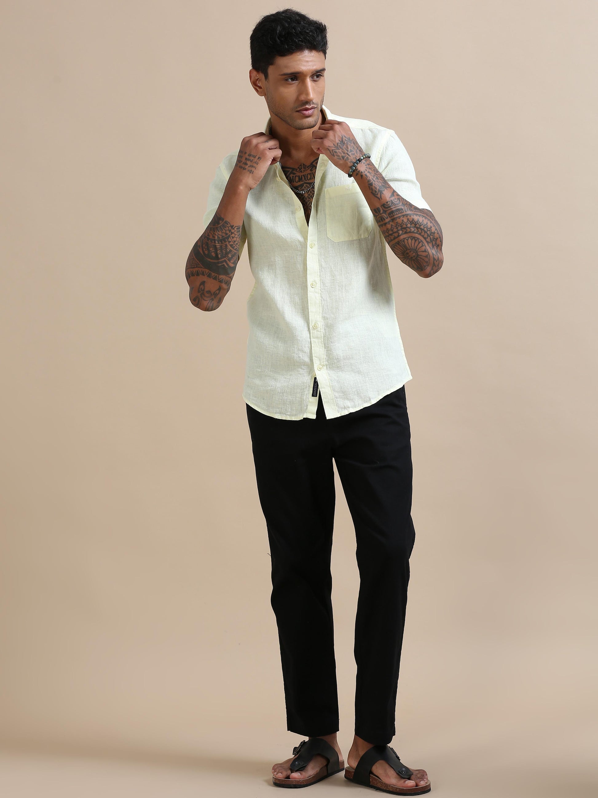  Breezy Yellow Solid Shirt For Men 