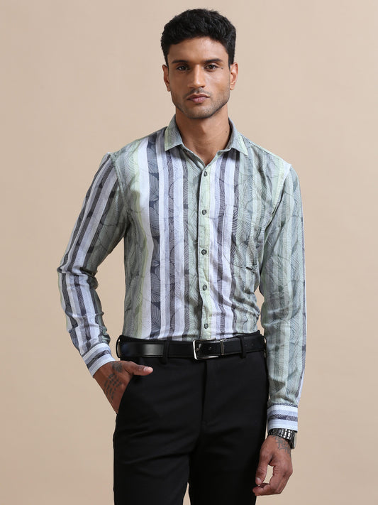 Striporama Green And Blue Printed Stripe Shirt For Men