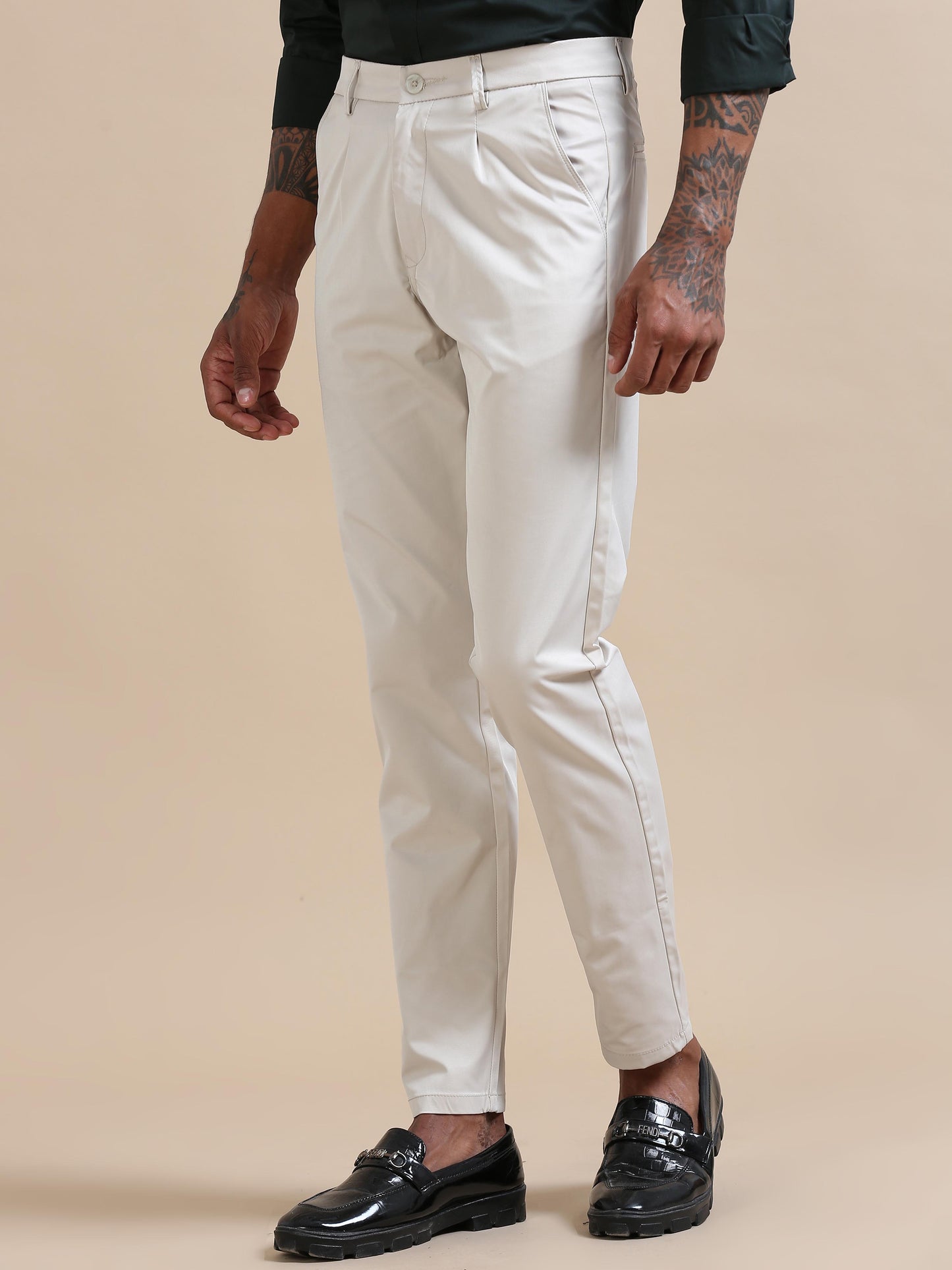 Tuck Fit Cream Trouser