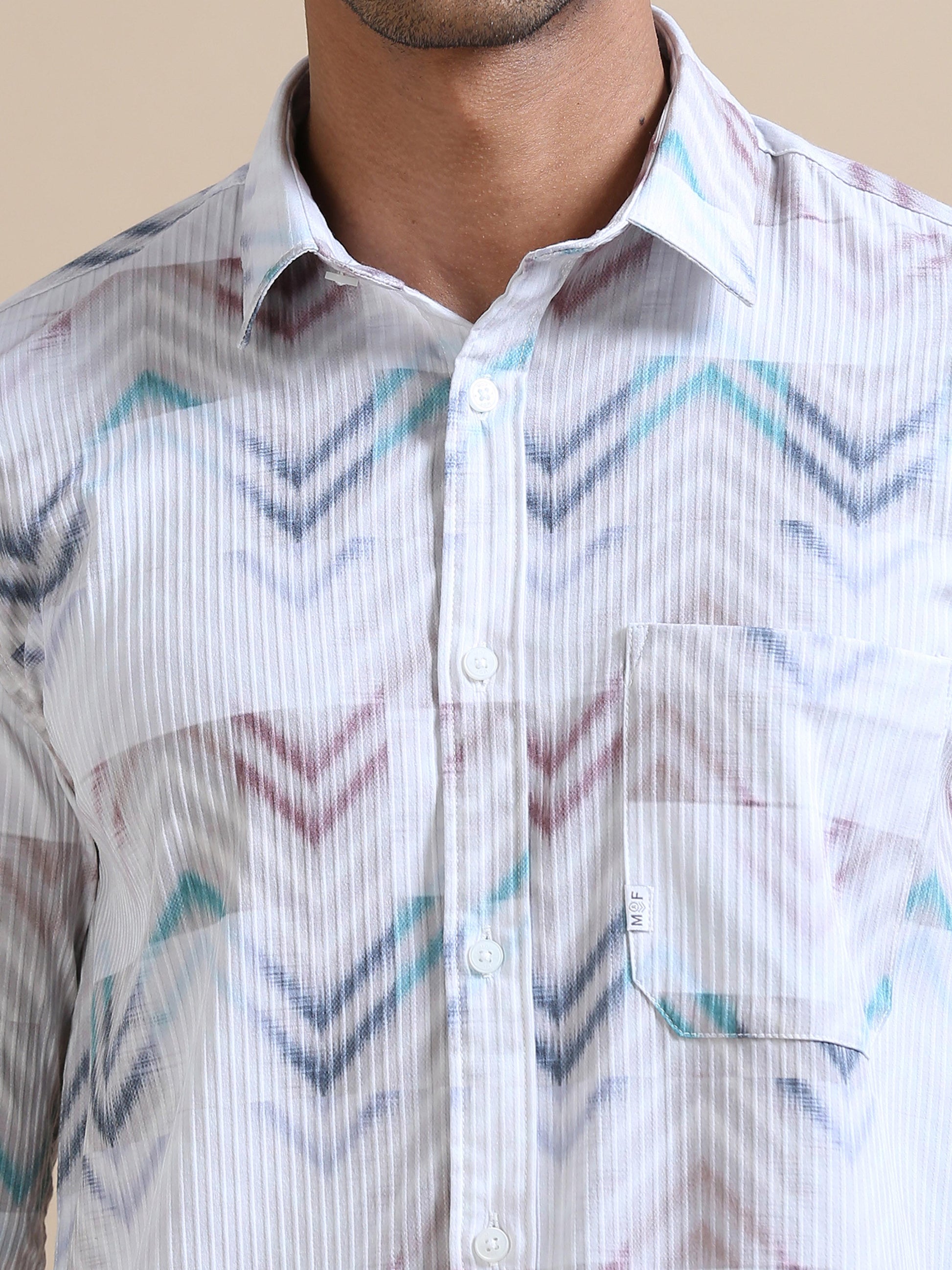 Zigzag Off White Textured Print Shirt for Menc