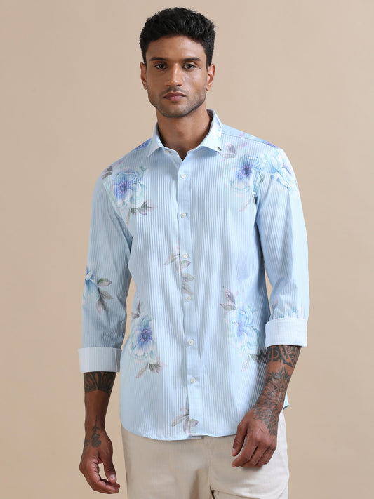 Texprint Light Blue Floral Printed Shirt for Men 