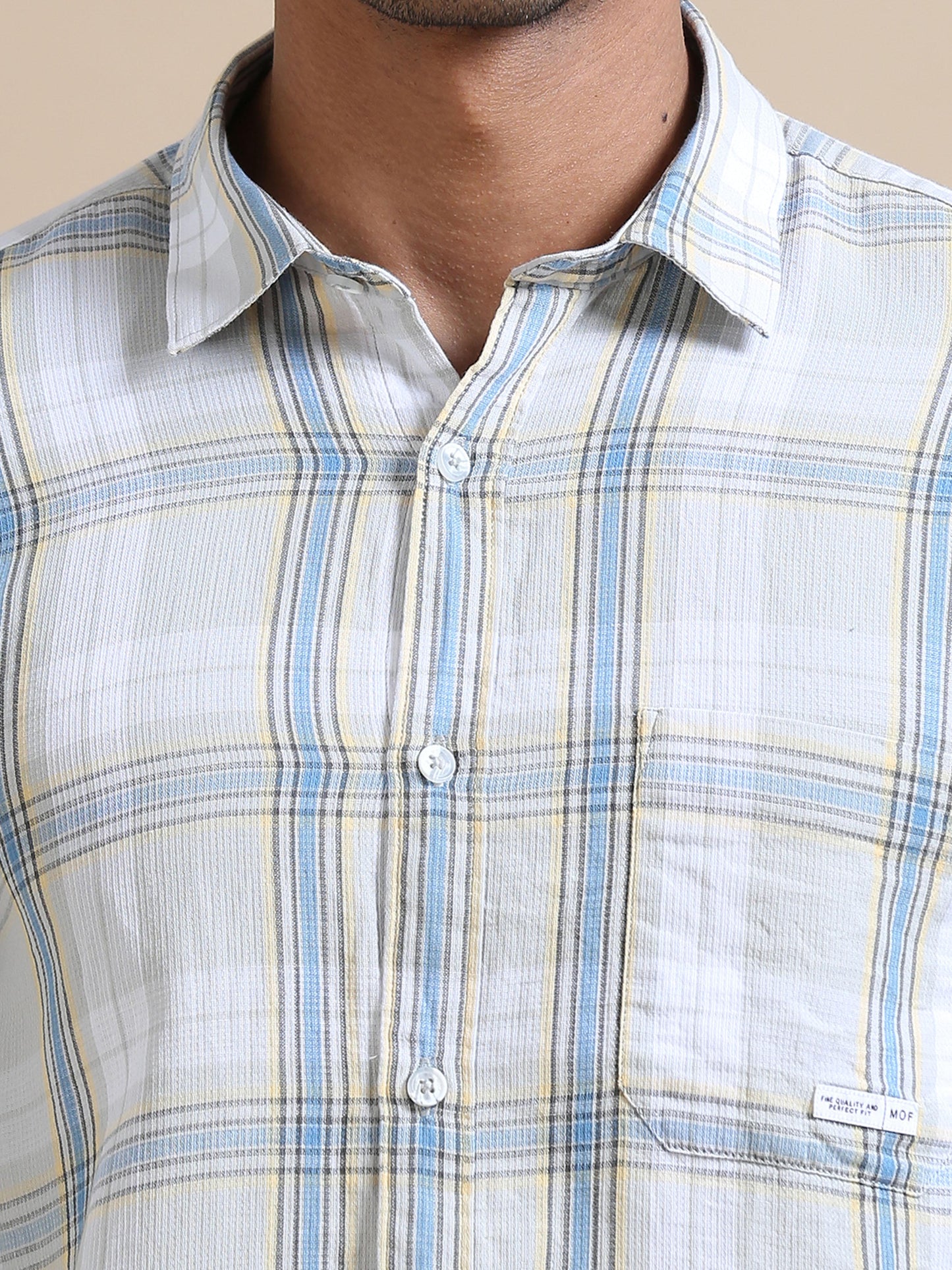  Plaidorama Off white and blue checks shirt For Men