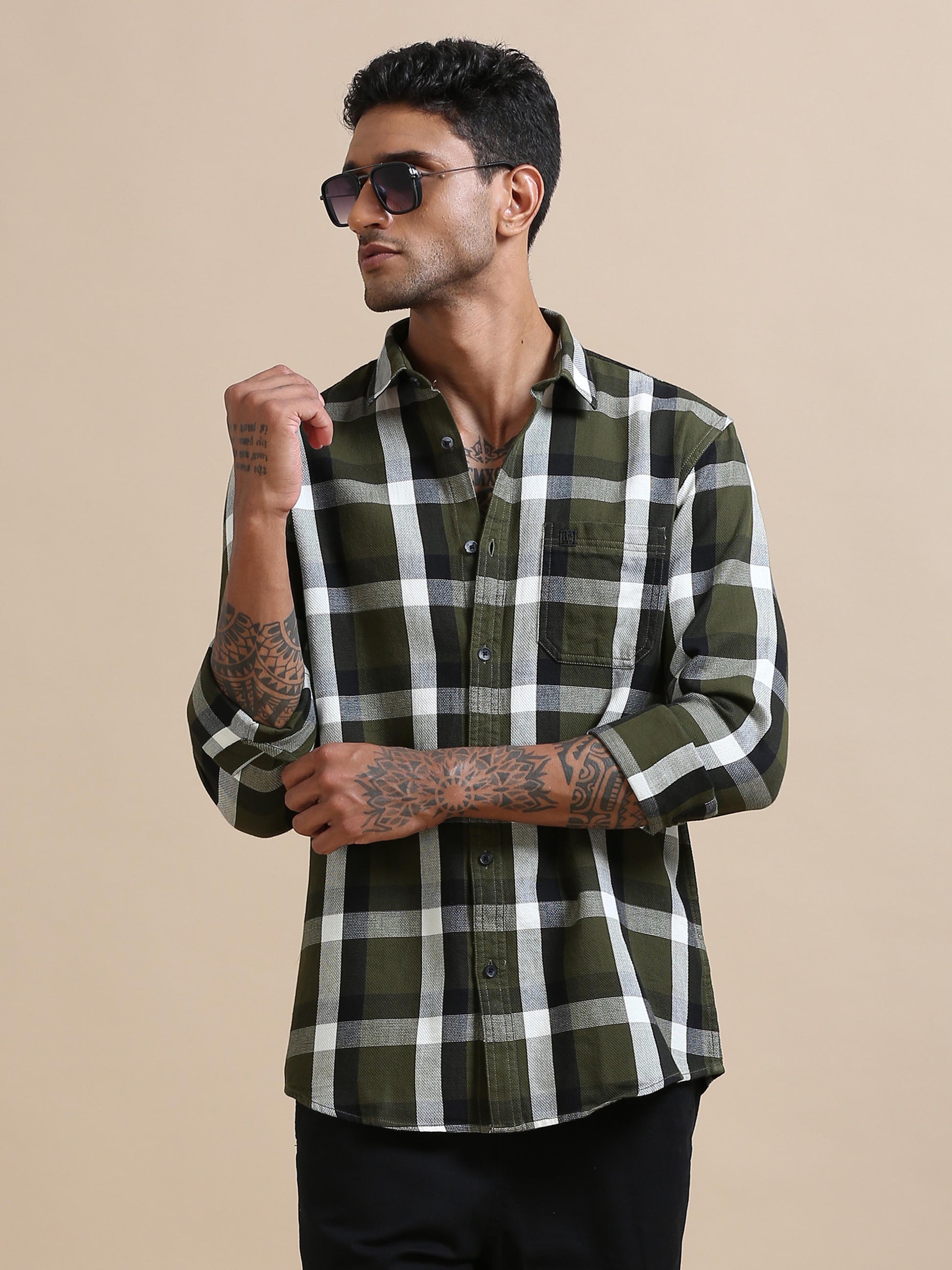 Plaidify Green Checks Shirt Full Sleeves for Men 