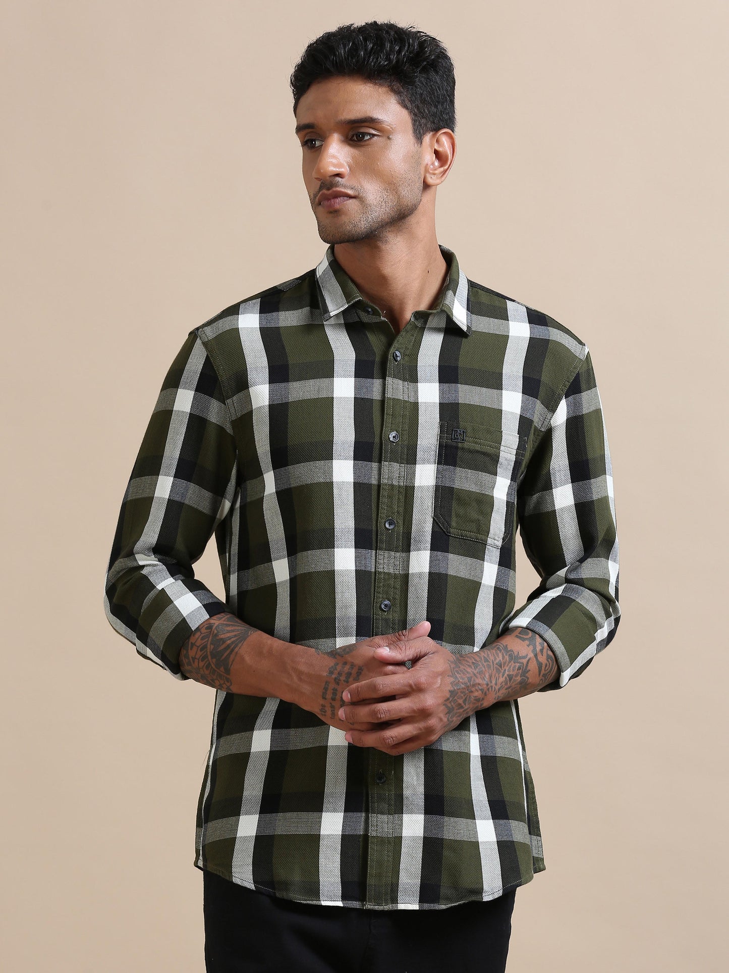 Plaidify Green Checks Shirt Full Sleeves for men