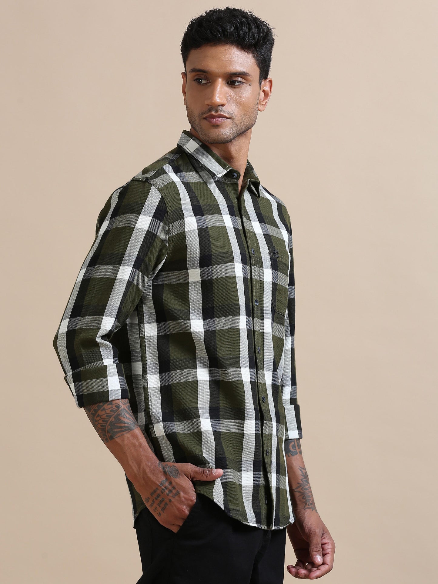 Plaidify Green Checks Shirt Full Sleeves for men