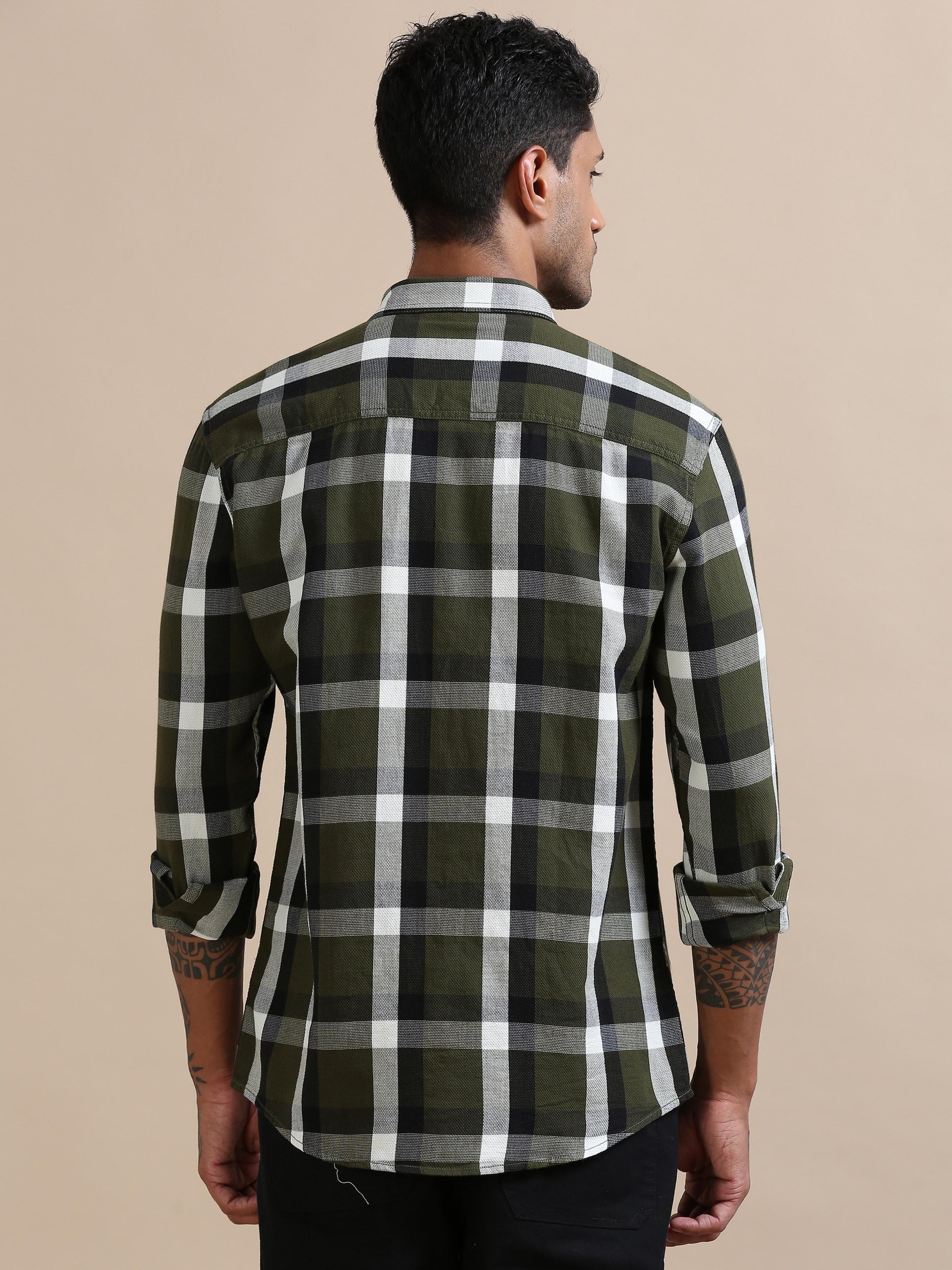 Plaidify Green Checks Shirt Full Sleeves for men