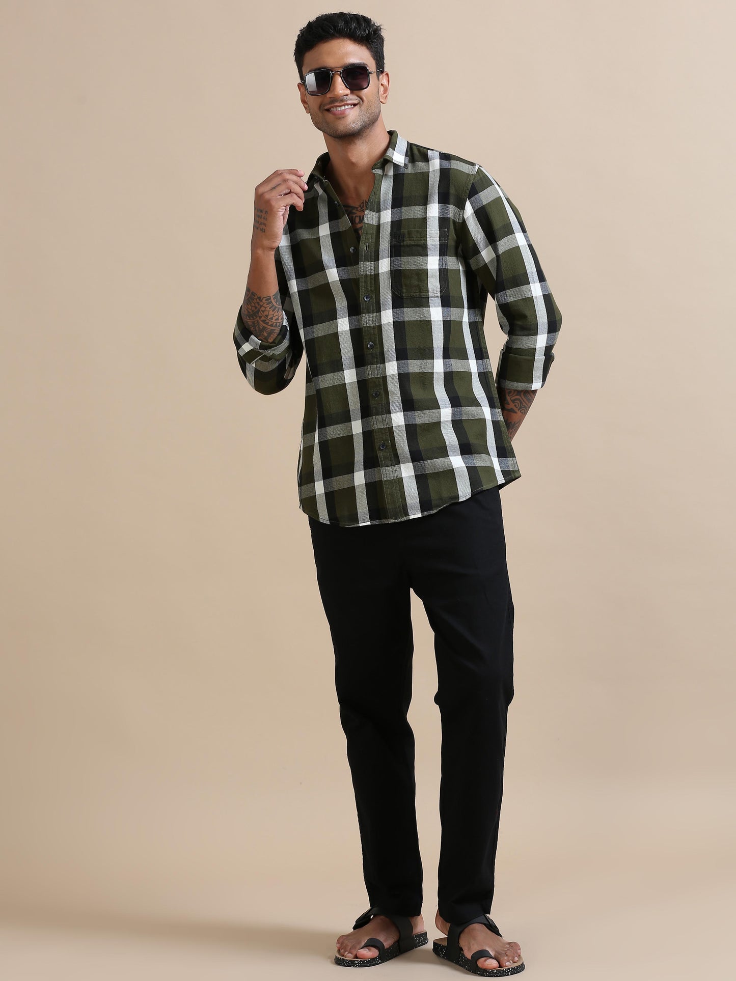 Plaidify Green Checks Shirt Full Sleeves for men