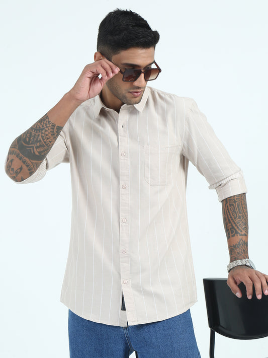 Chikoo oxford strip shirt